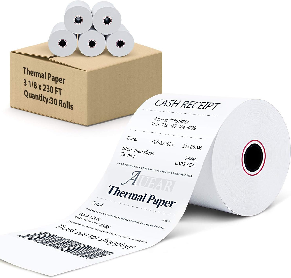 Thermal Cash Register POS Paper Rolls, 3 1/8 x 230', BPA Free (10 Pack) T104