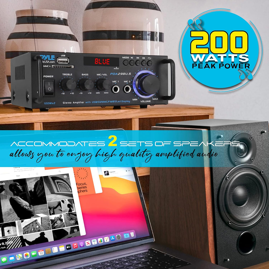 200W 2 Channel Bluetooth Stereo Power Amplifier with FM Radio O35635