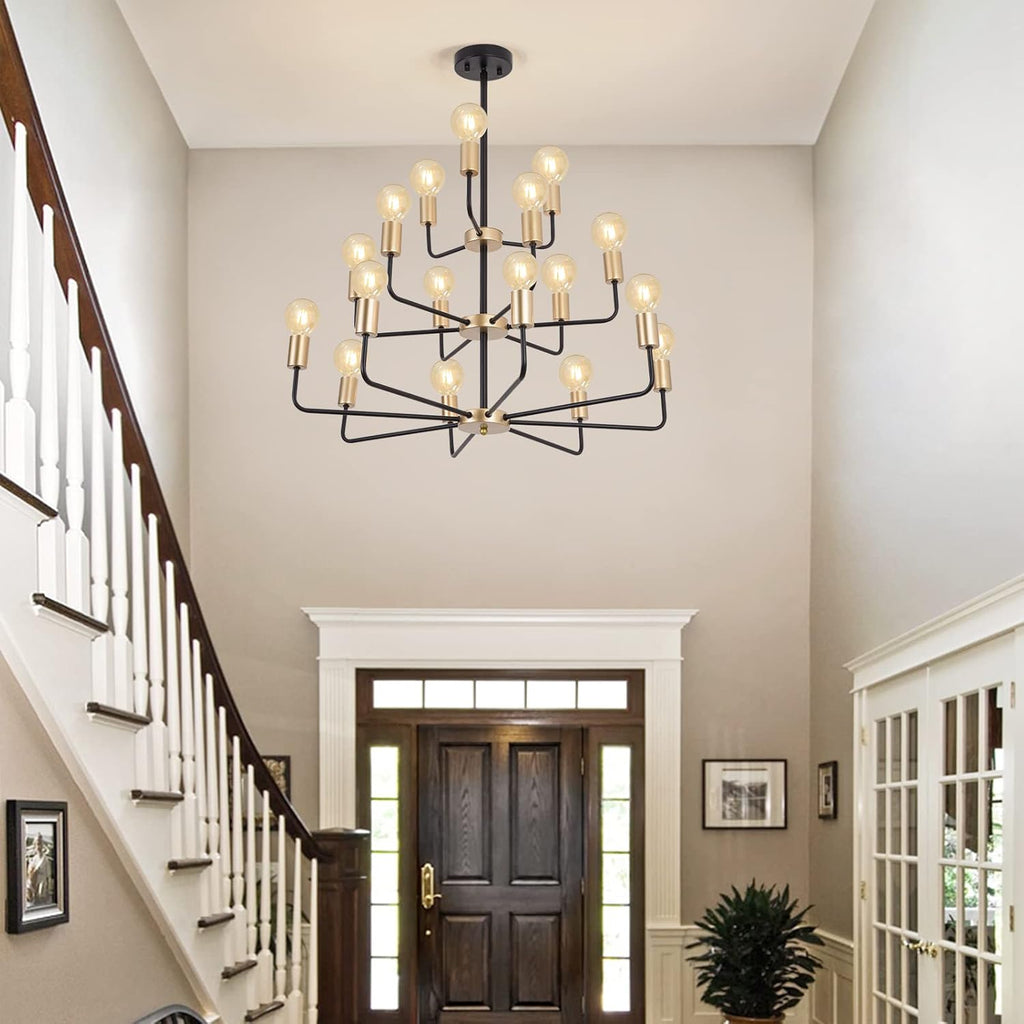 9-Light 2-Tier Gold and Black Chandelier N446