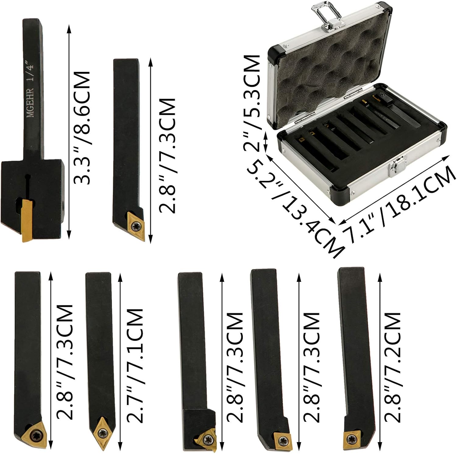 7 Pcs Carbide Lathe Turning Tool Set with Portable Case K3791