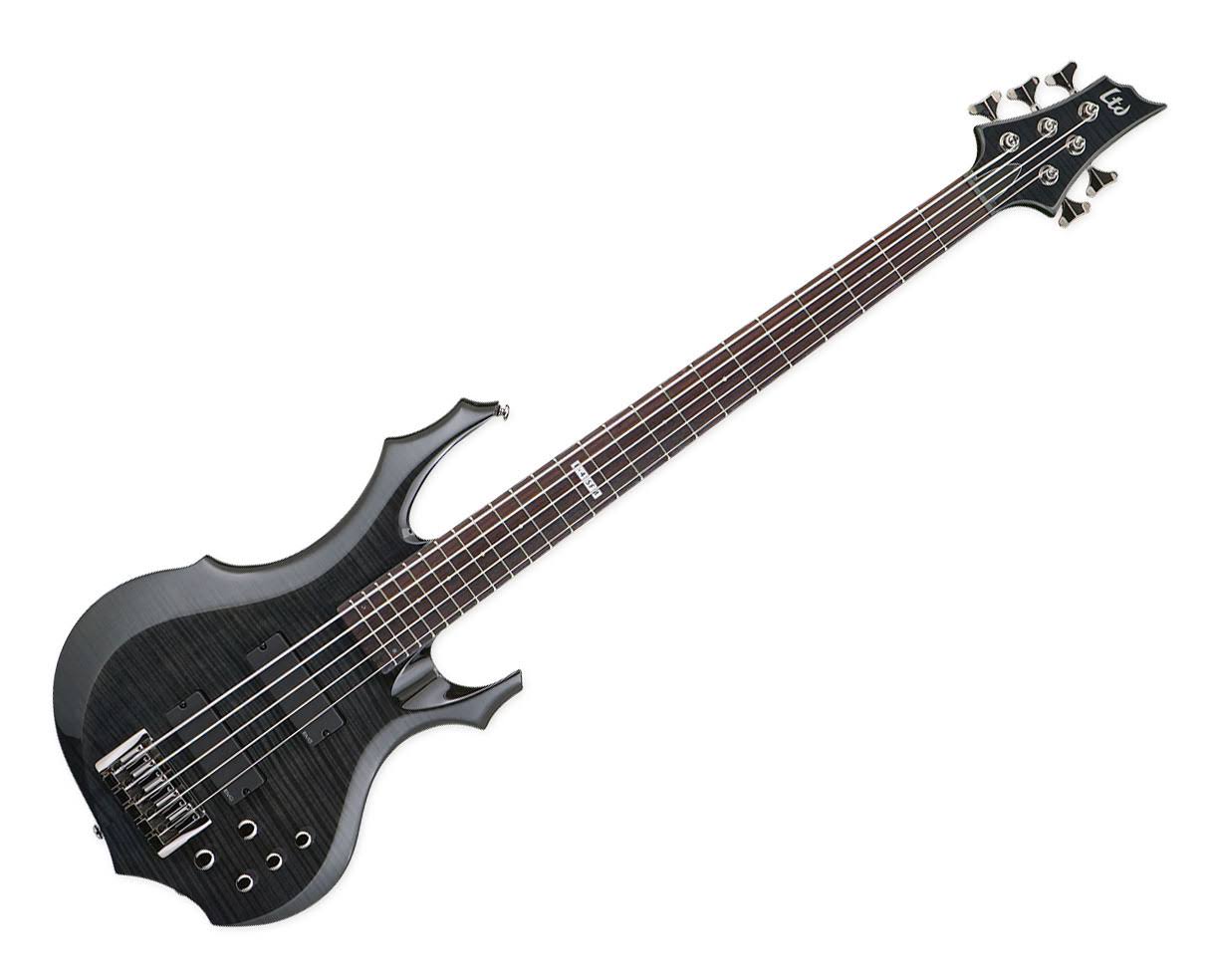 Flame Maple See Thru Black 5-String Bass Guitar W7143