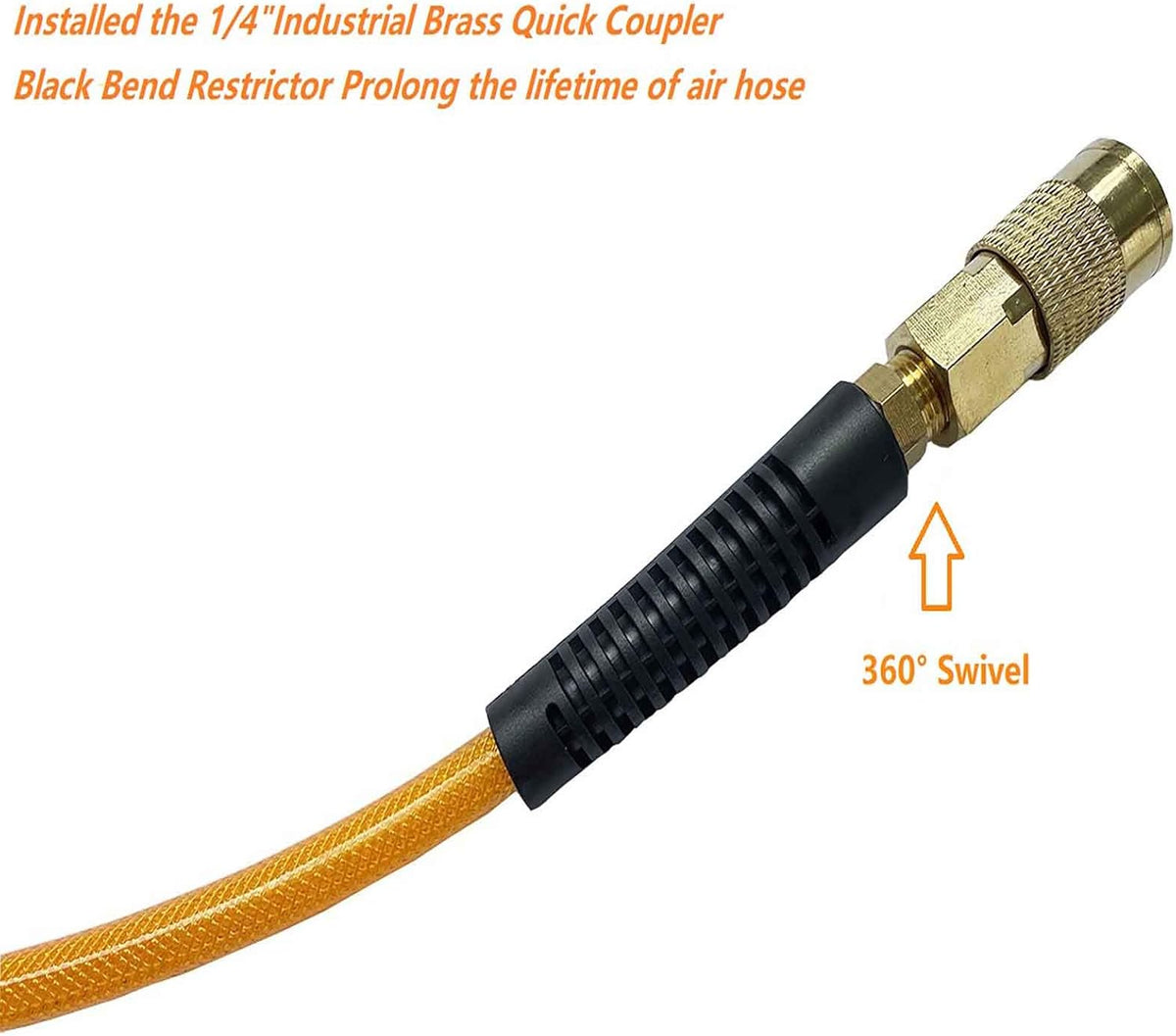 Transparent Orange 100ft Air Hose with Brass Quick Coupler and Plug, Pack of 2 I2449