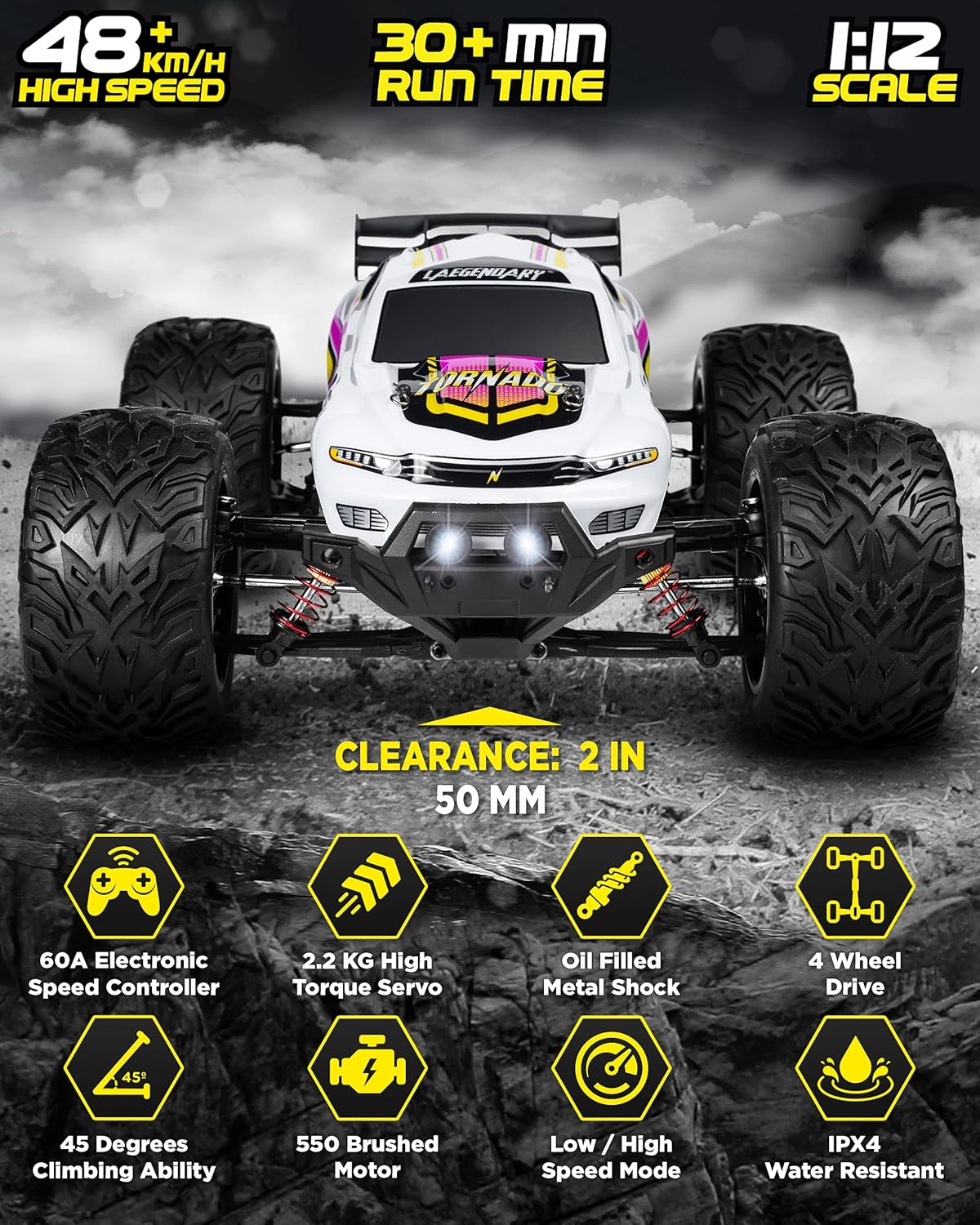 Purple Yellow 4x4 Off Road Waterproof RC Car W7330