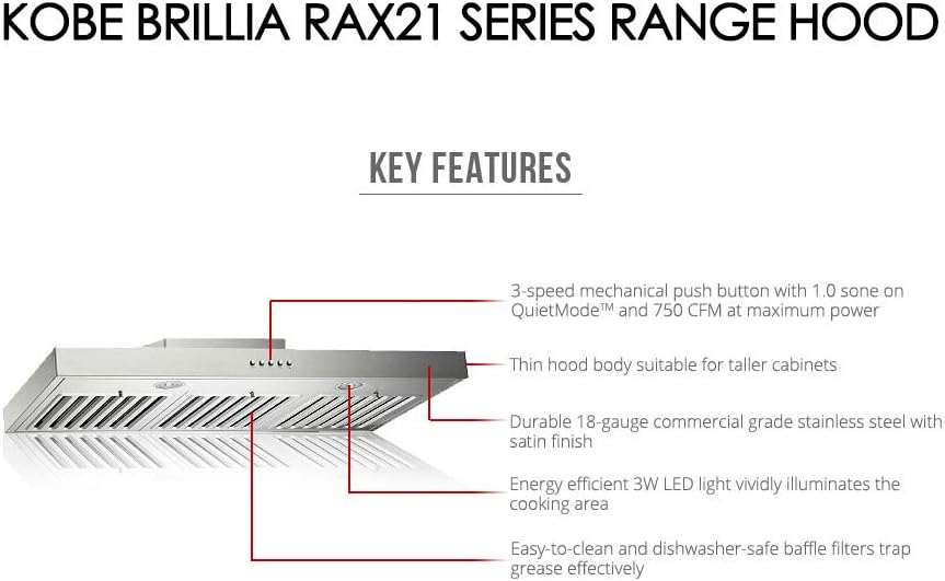 Under Cabinet Range Hood, 3-Speed, 750 CFM, Baffle Filters E970385