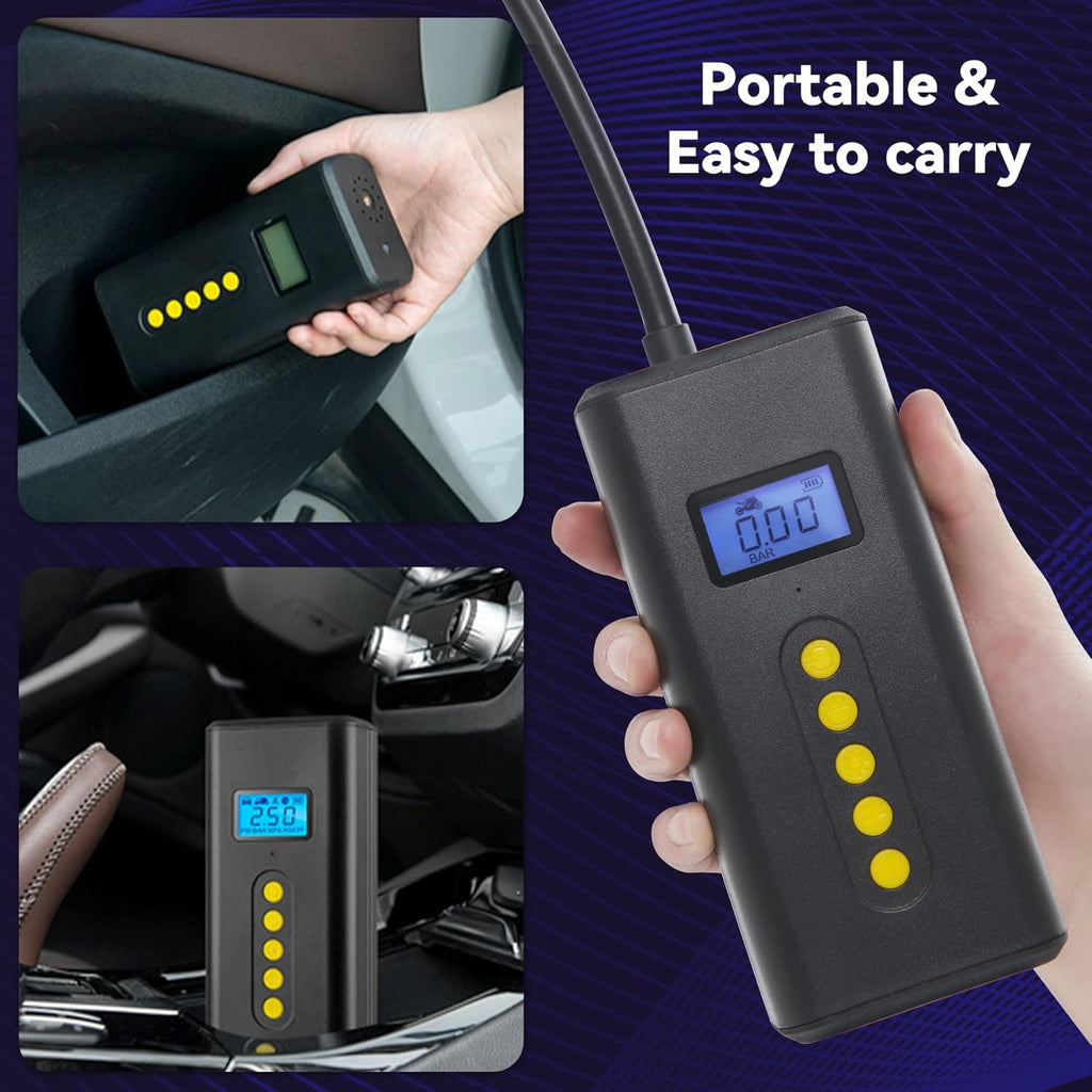 Portable Tire Inflator 150PSI Electric Tire Pump Rechargeable Air Compressor with LED Lights, Power Bank, Black Pack of 2 J978