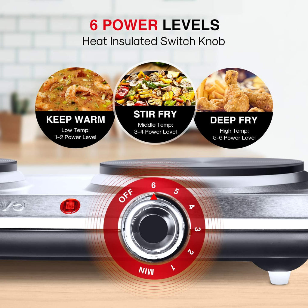 1800W Electric Double Burner Stainless Steel Hot Plate Cast Iron Pack of 2 I5670