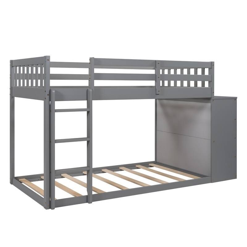 Gray Twin Over Twin Bunk Bed with 4 Drawers & 3 Shelves & Ladder B287155