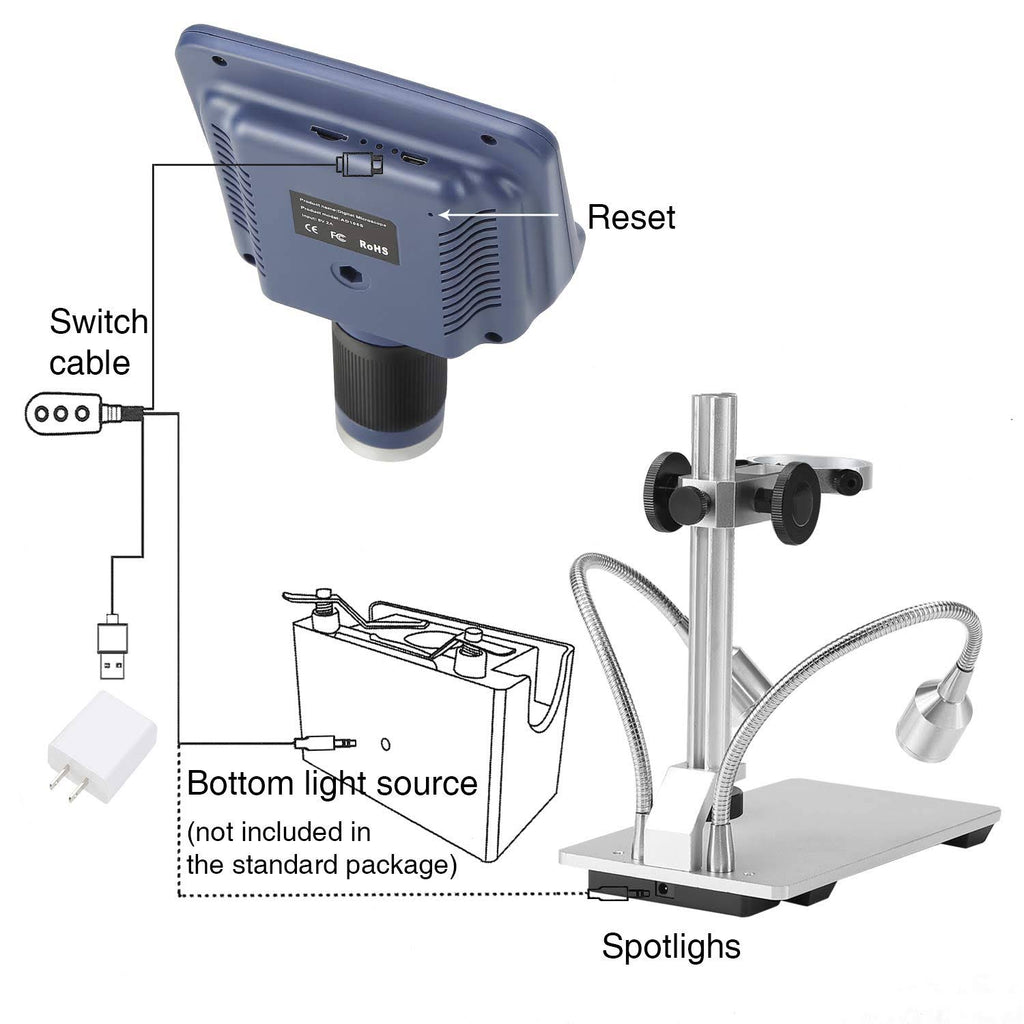 4.3 inch 1080p LCD Digital USB Microscope with 10X-220X Magnification Zoom, 8 LED Adjustable Light U95883