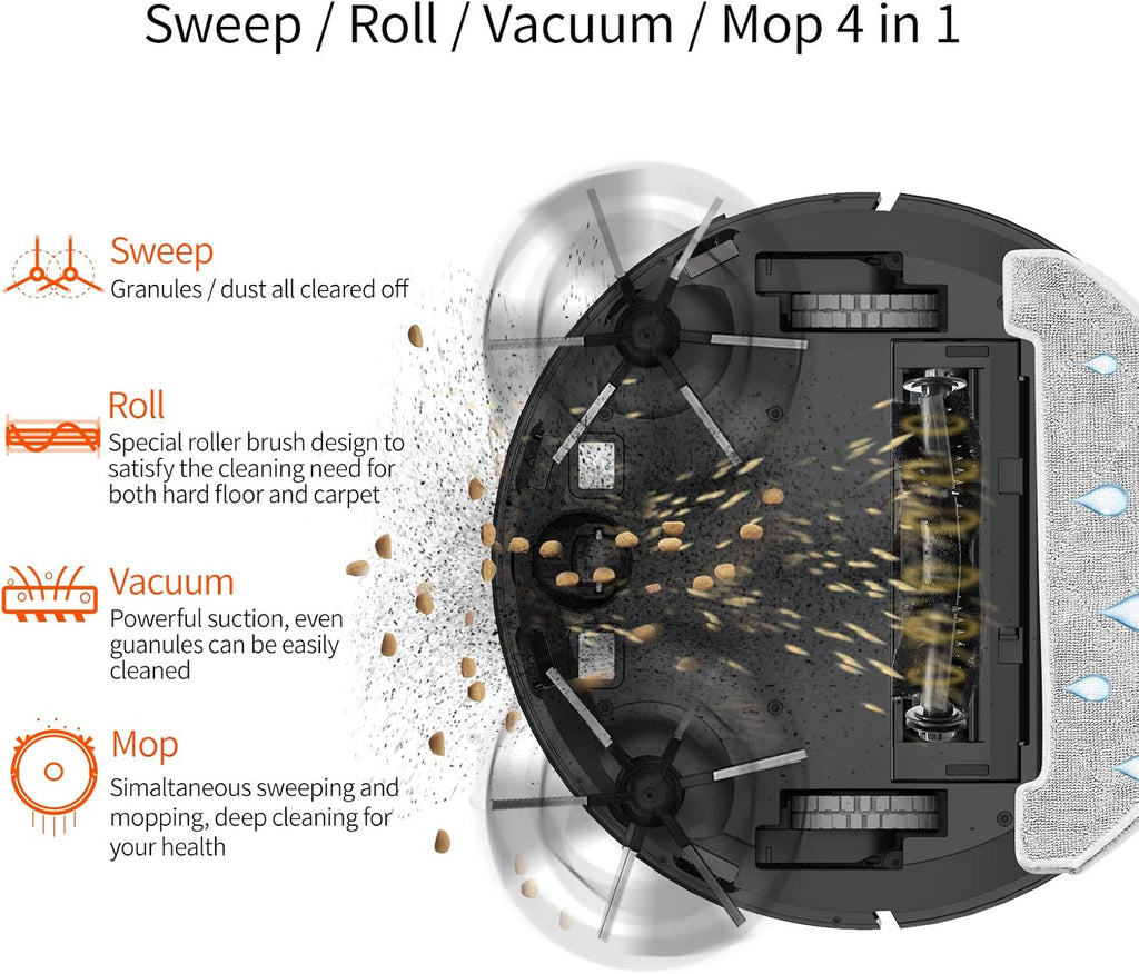 Robot Vacuum Cleaner and Mop, 2500Pa Suction, 150Mins Runtime N7479