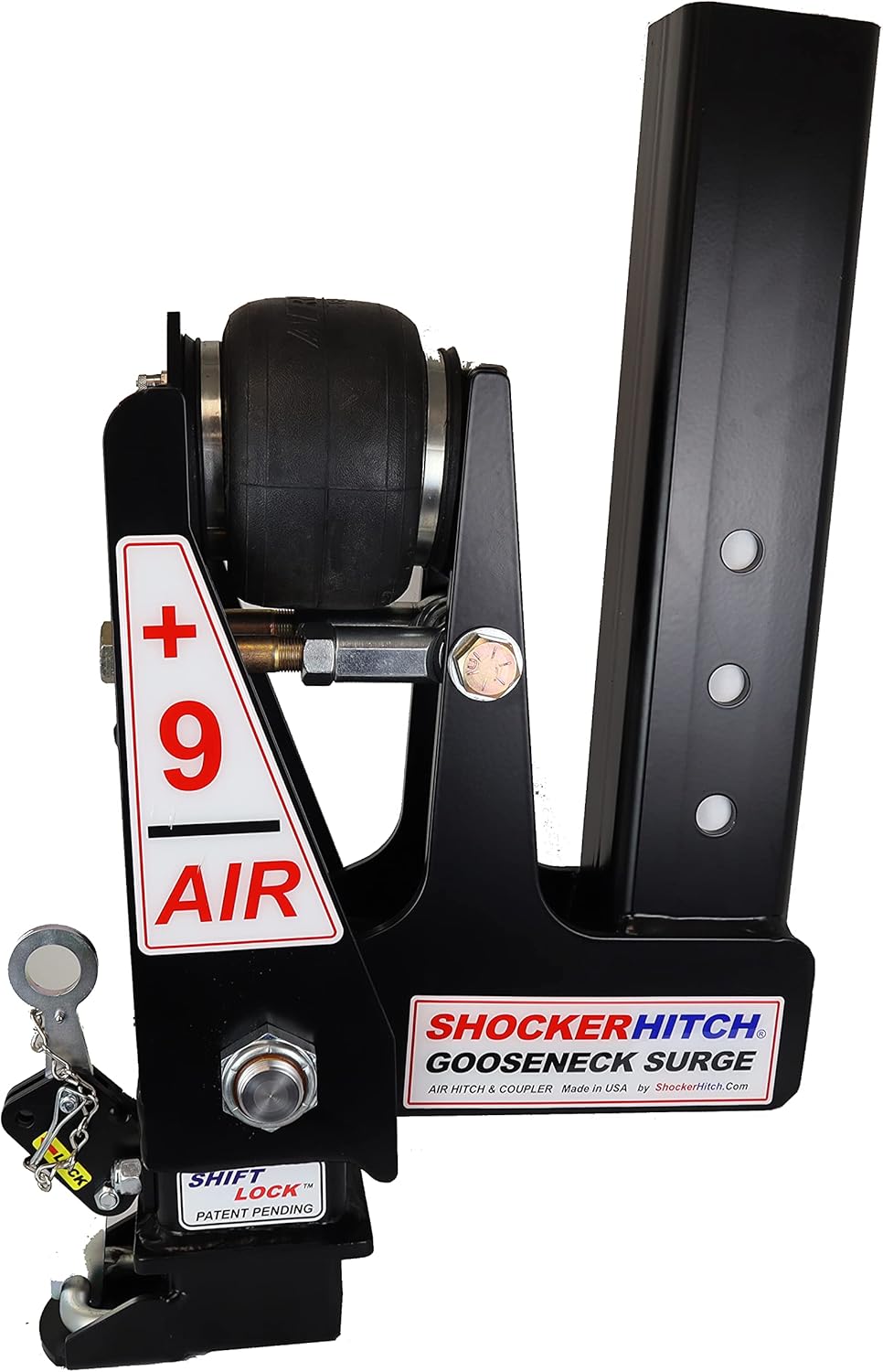 Gooseneck Air Hitch & Coupler, Square 4" Straight Pin 30K Coupler 9" Offset N2460
