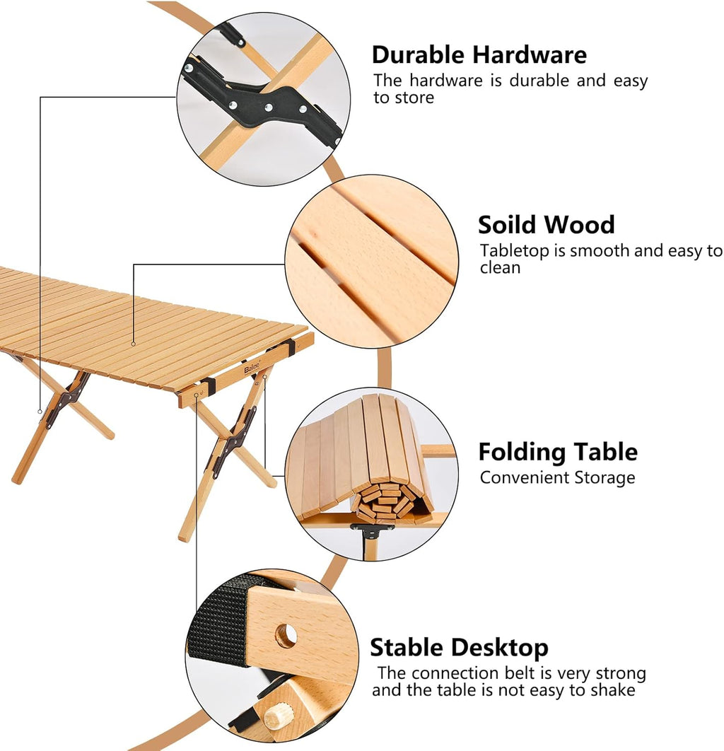 4ft Low Folding Solid Wood Picnic Table with Carry Bag K943611