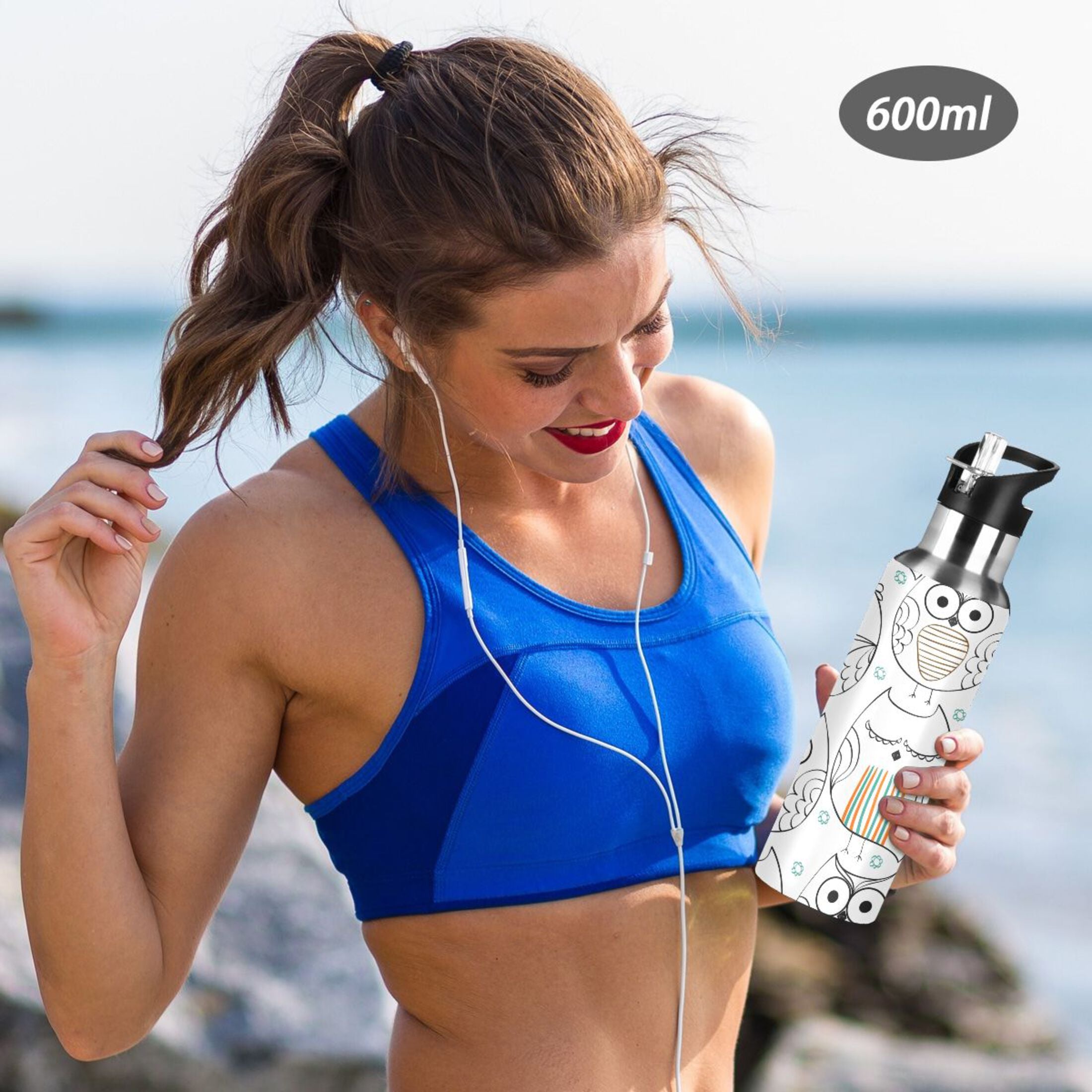 Stainless Steel Insulated Vacuum Flask Water Bottle with Straw Lid E463027