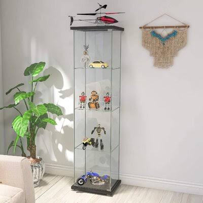 Glass Cabinet 4 Shelves with Door Floor Standing Curio Bookshelf D3647