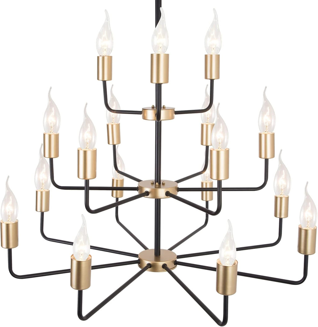 9-Light 2-Tier Gold and Black Chandelier N446