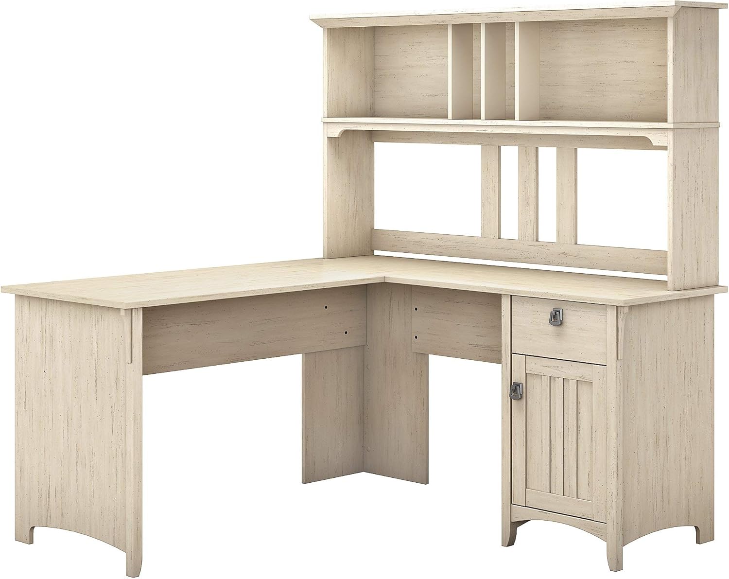 60W L Shaped Desk with Hutch in Cape Cod Gray N847025