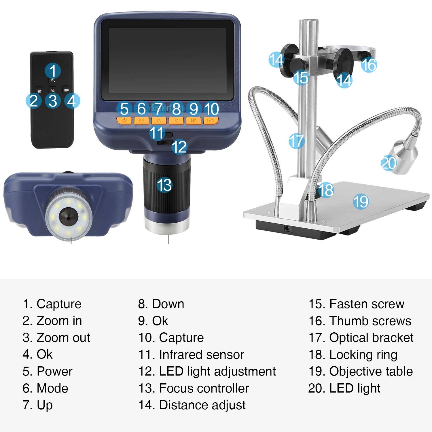 4.3 inch 1080p LCD Digital USB Microscope with 10X-220X Magnification Zoom, 8 LED Adjustable Light U95883
