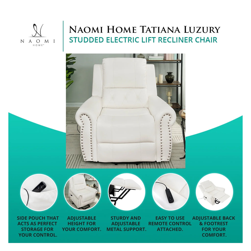 Cream Oversized Power Lift Recliner Chair with Footrest and Remote Control W28850