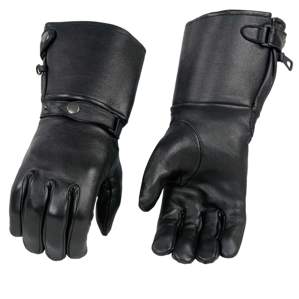 Deerskin Gauntlet Motorcycle Gloves with Snap Closure Thermal Lined O8535