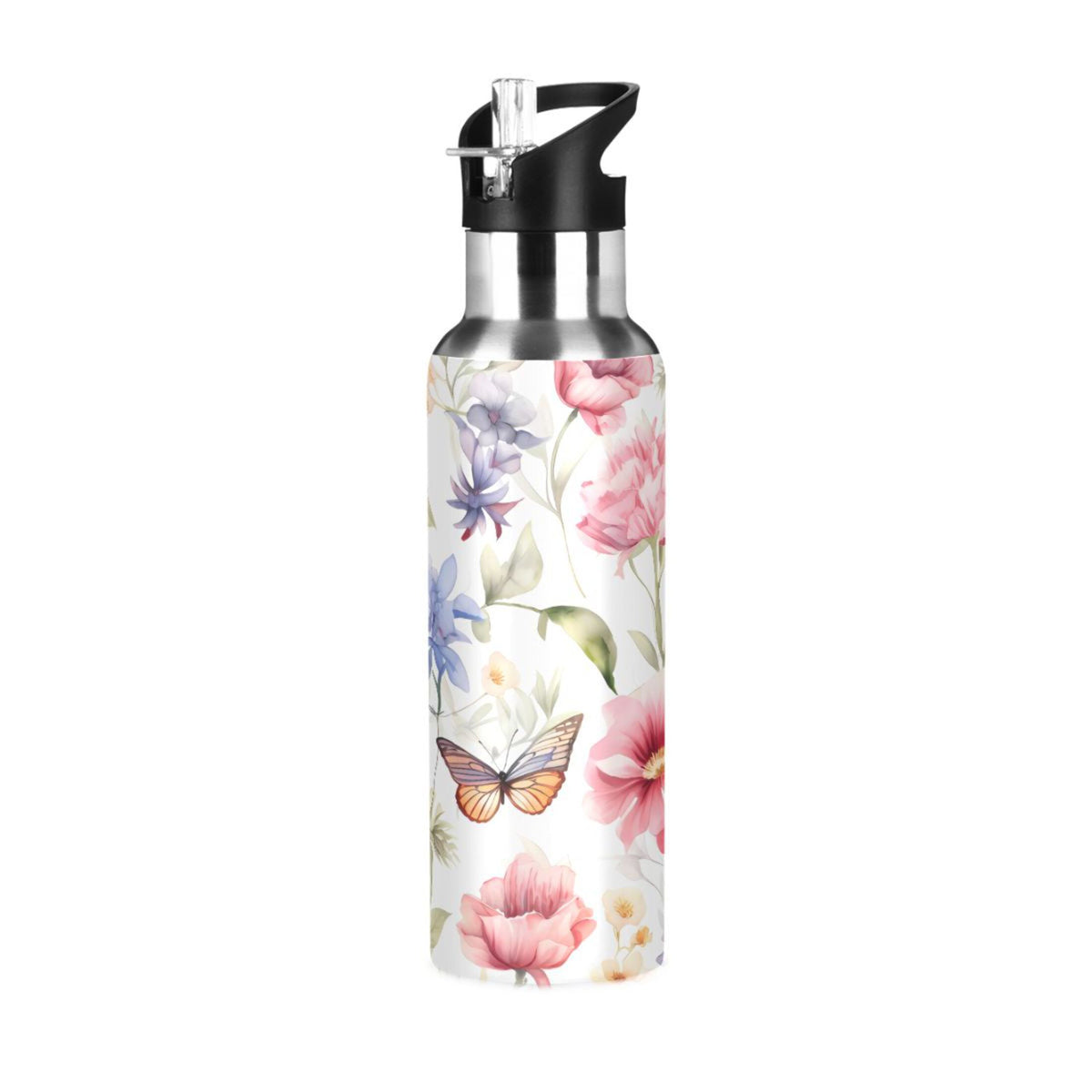 Stainless Steel Insulated Thermos Vacuum Flask Water Bottle with Straw Lid T1611