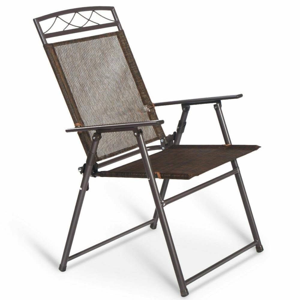 Brown Metal Frame Stationary Conversation Chair with Coffee Sling Seat Z75672