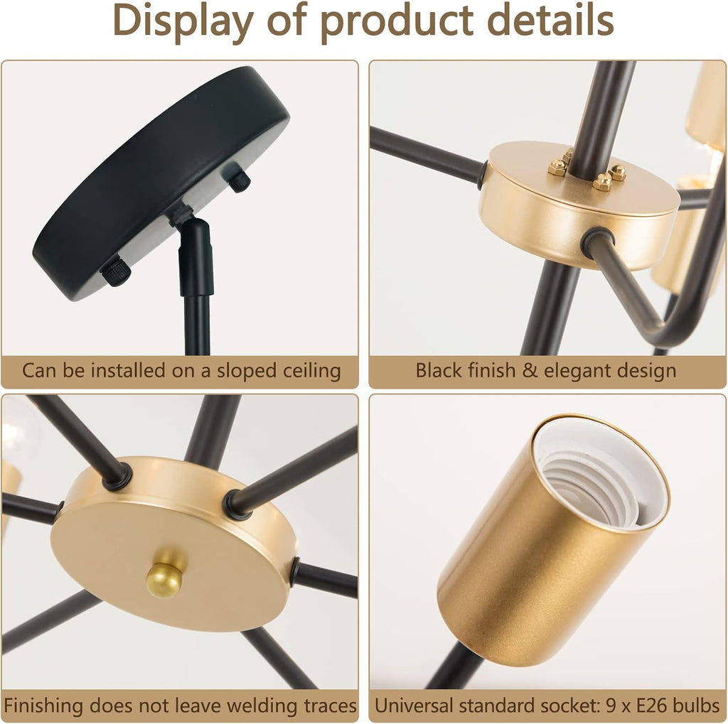 9-Light 2-Tier Gold and Black Chandelier N446