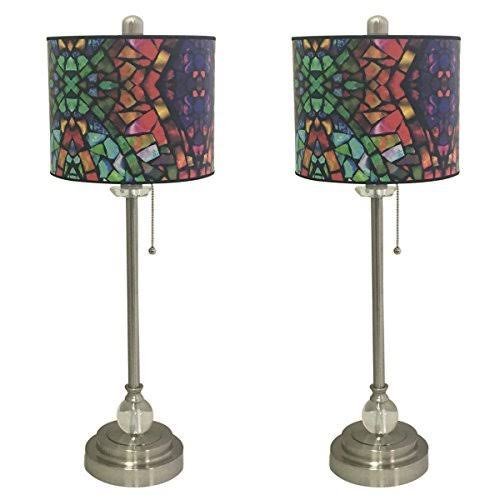 Brushed Nickel Lamp with Mosaic Stained Glass Lamp Shade, 2 Lights F469