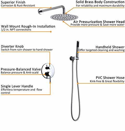 Chrome Wall Mounted Rain Shower Faucet Set with Hand Shower N763848