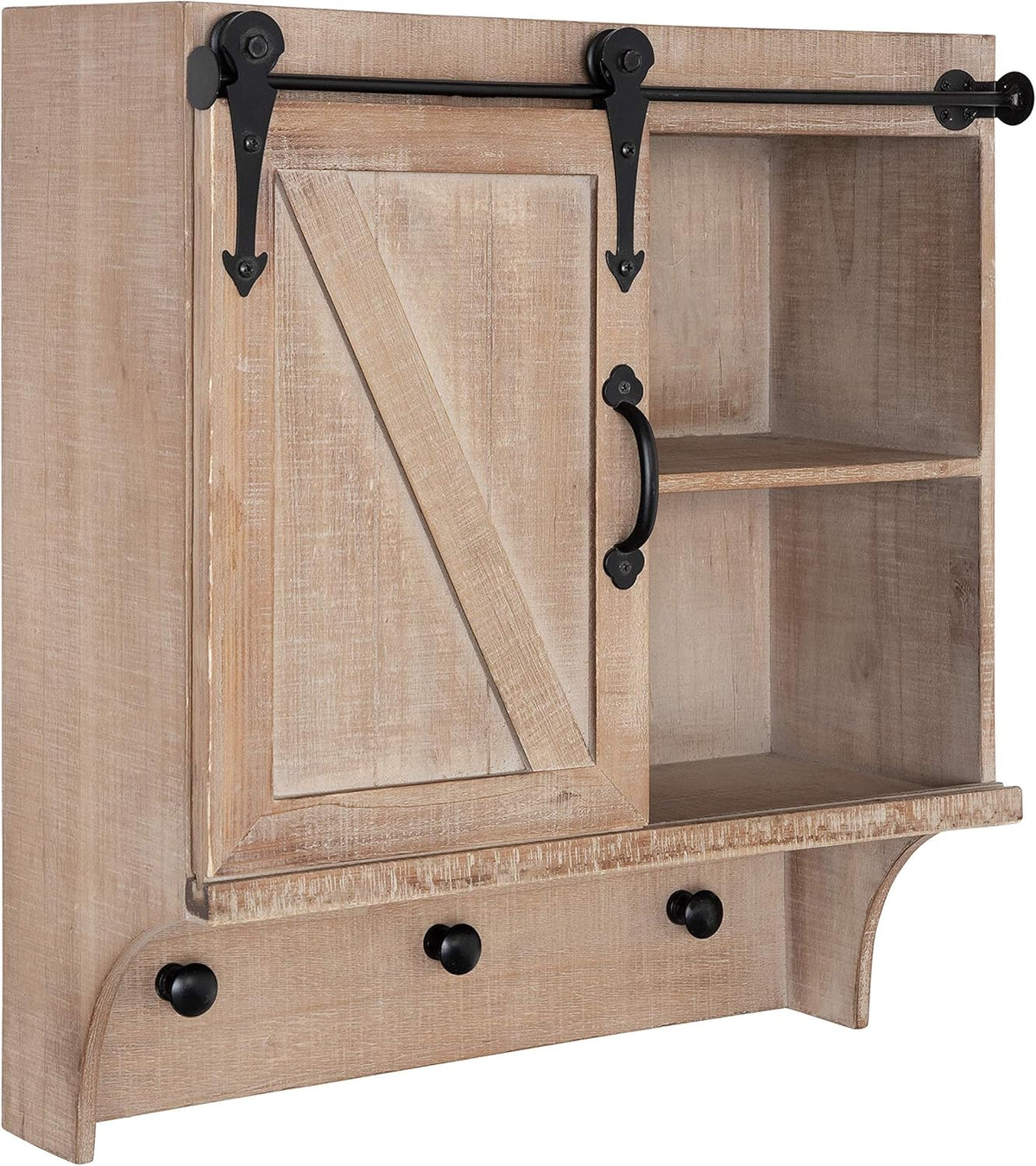 White Shabby-Chic Farmhouse Cabinet Wall Organizer with Sliding Barn Door and 3 Knobs Z72093