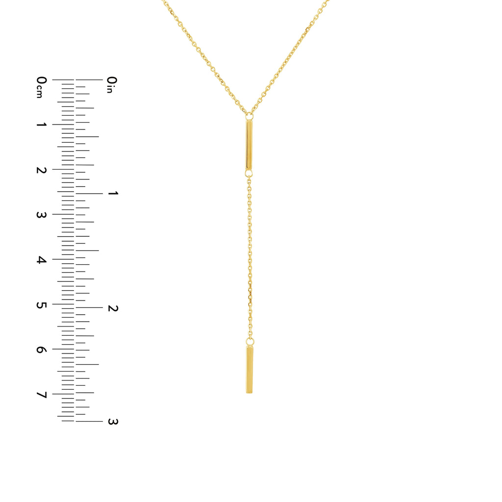 14K Solid Yellow Gold Double Bar Drop Necklace D798356