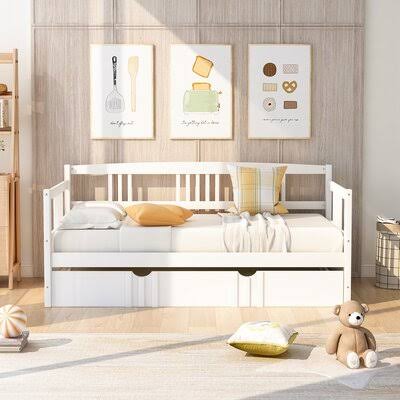 White Solid Wood Daybed with Trundle P3085