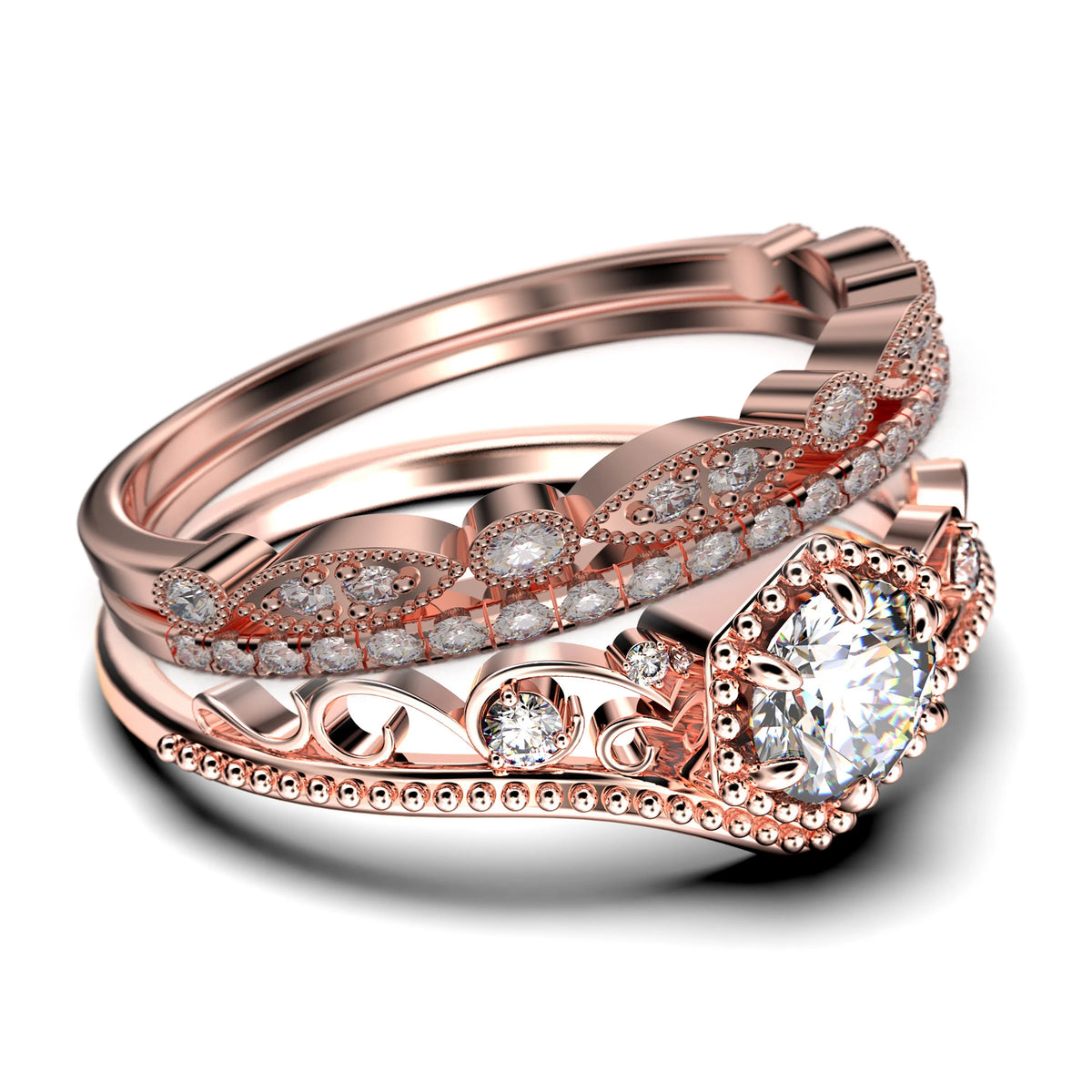 Antique Milgrain Art Deco 2.50 Carat Round Cut Moissanite Engagement Ring in 10k Solid Rose Gold K256866