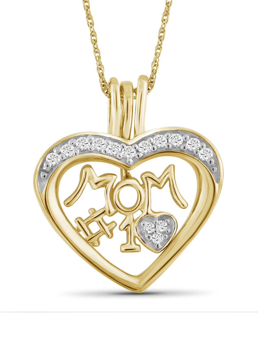 14K Gold Plated Silver Mother Daughter Necklace with White Diamonds G507