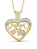 14K Gold Plated Silver Mother Daughter Necklace with White Diamonds G507