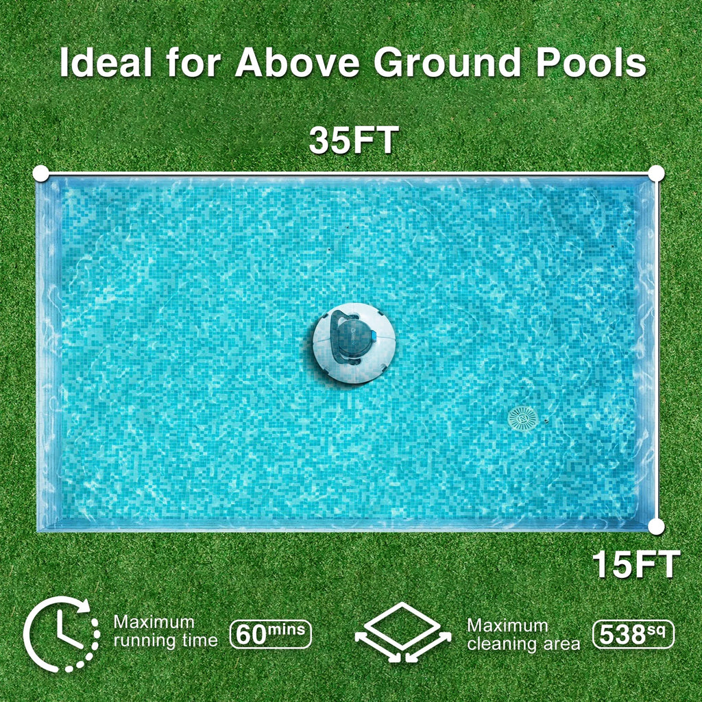Cordless Robotic Pool Cleaner with Dual Suction Ports T11989