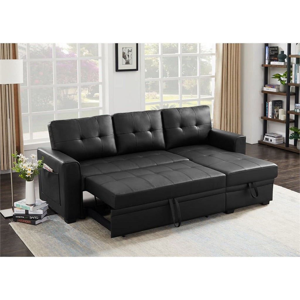 Black 84" Wide Sectional Sofa with Pull Out Sleeper Bed R4605