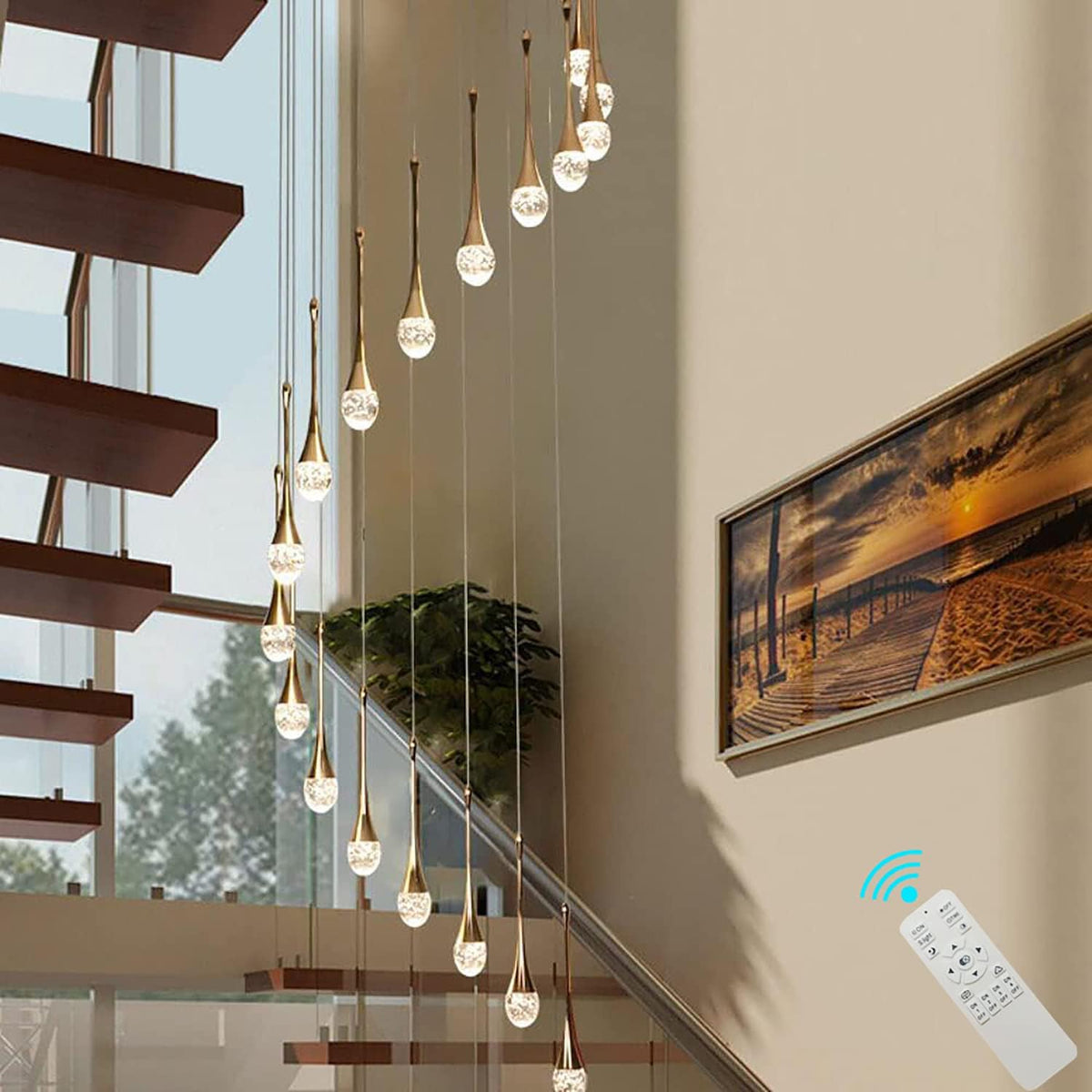 High Ceiling Dimmable Crystal Chandelier with LED Bulb Q121751