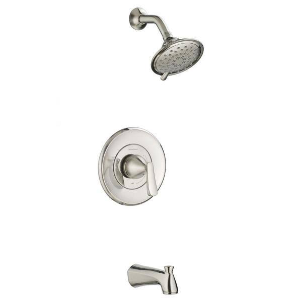 Brushed Nickel Tub and Shower Faucet and Two Single Hole Bathroom Faucets Set F104