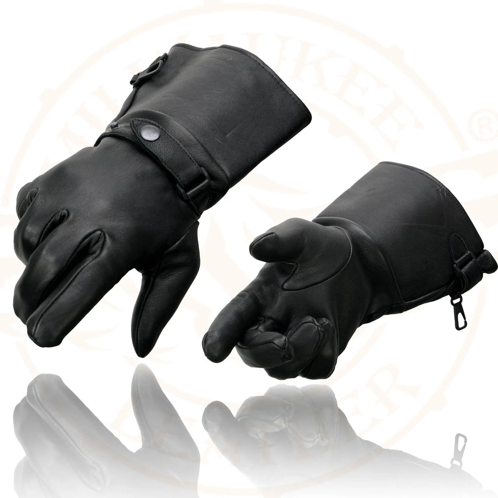 Deerskin Gauntlet Motorcycle Gloves with Snap Closure Thermal Lined O8535