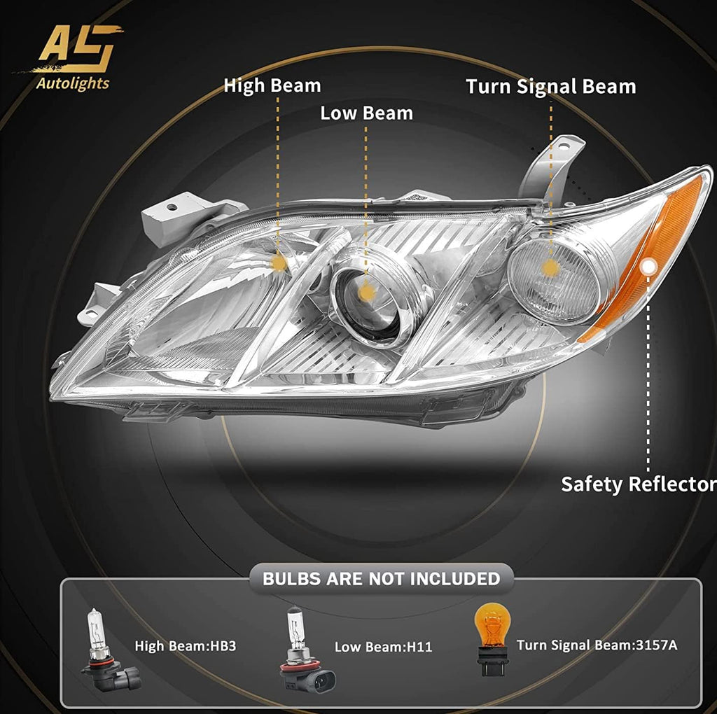 Headlight Assembly Compatible with 2007-2009 Toyota Camry Chrome Housing S25509