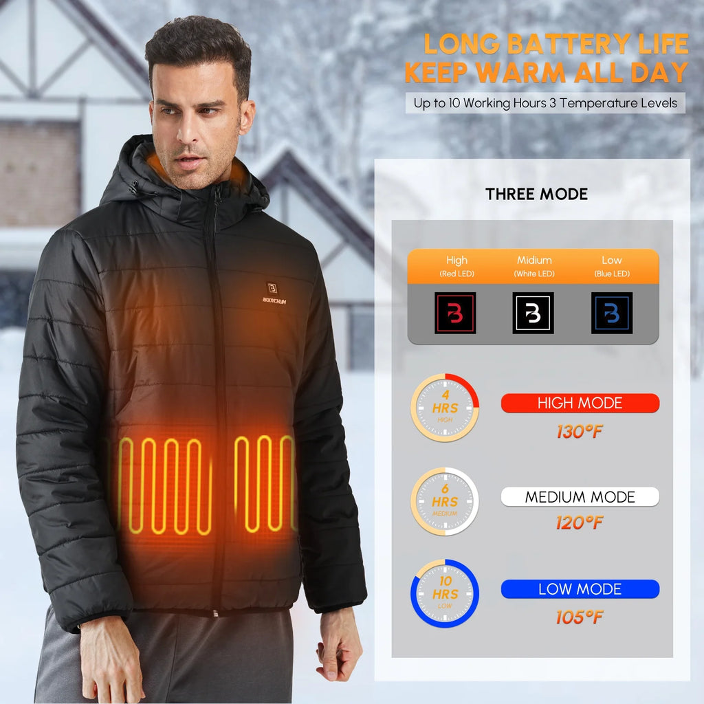 Black Waterproof Windproof Heated Jacket with Battery Pack S522