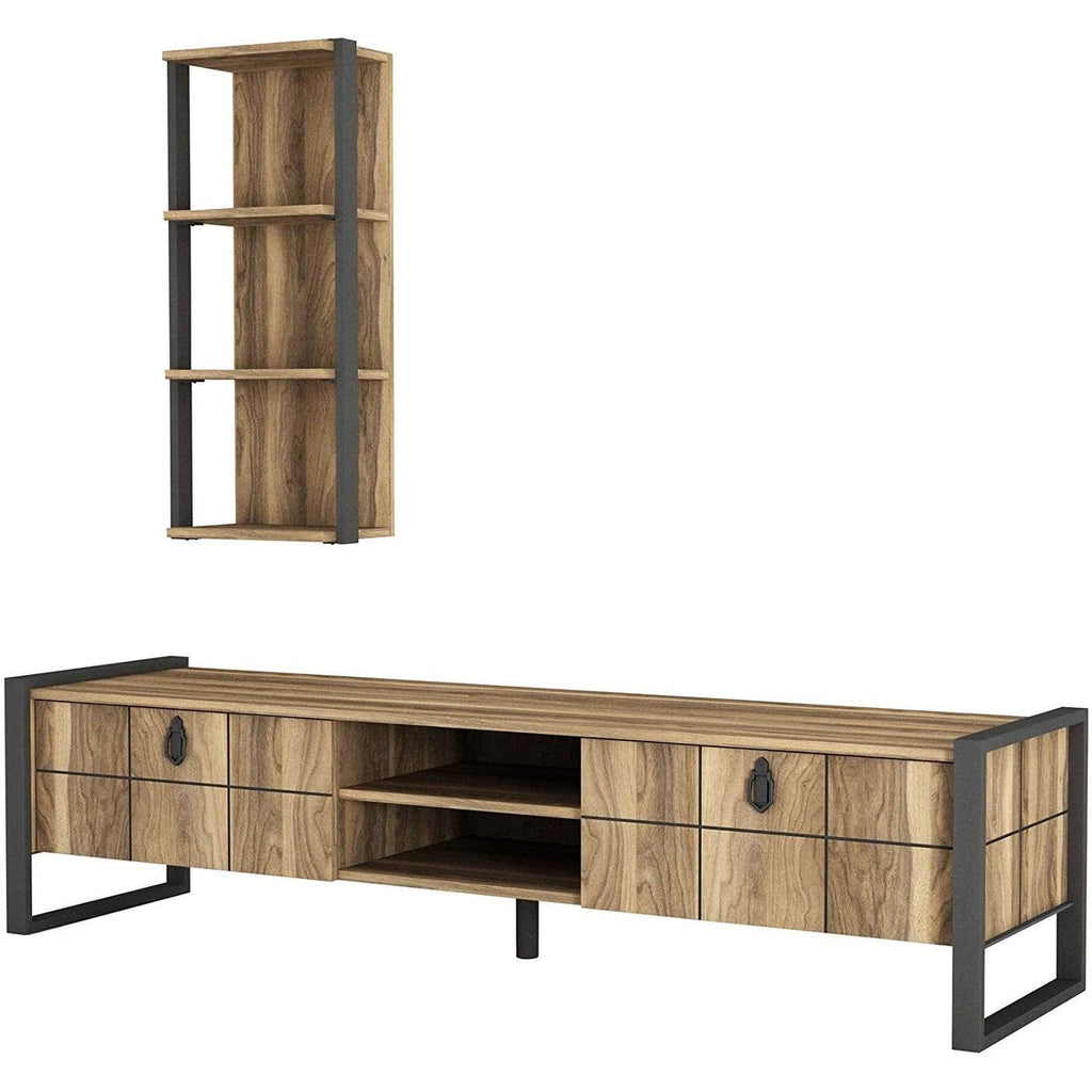 TV Unit with Vertical Wall Shelf, Metal & Composite Wood Frame M153