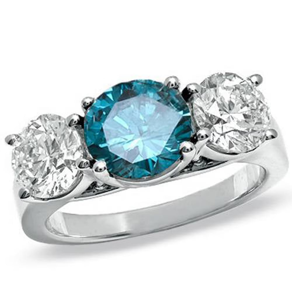 3 3/8ct Blue & White Diamond 3 Stone Ring 14K White Gold O82022