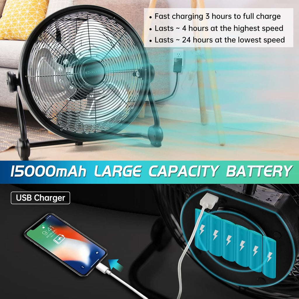 15000mAh 12'' Cordless Metal Blade Portable Fan W152920
