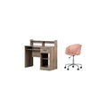 Weathered Oak Desk with Tray & 1 Pink Swivel Chair Set V470