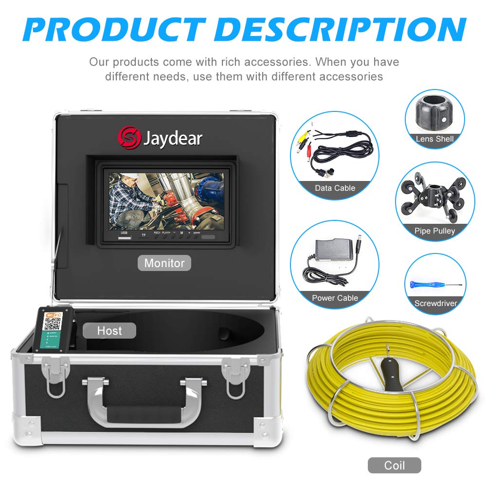 7 Inch LCD Monitor WiFi Sewer Inspection Camera, 165ft/50m, IP68 J670
