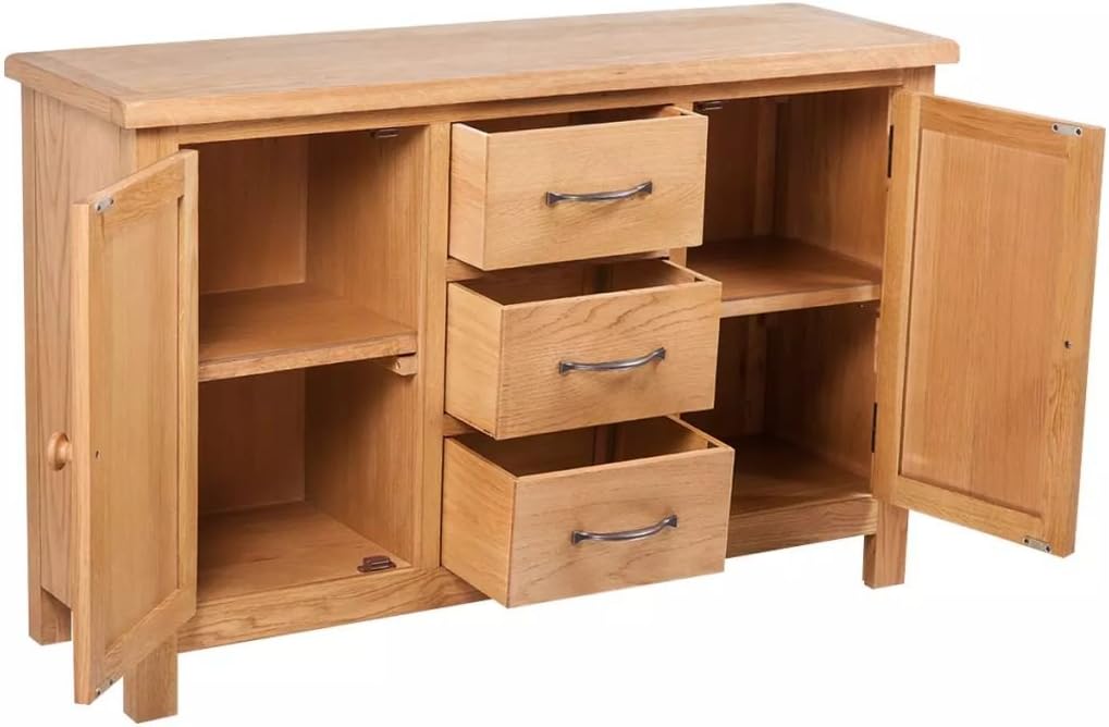 Oak Wooden Sideboard with 3 Drawers and 2 Cupboards Storage Cabinet X26753