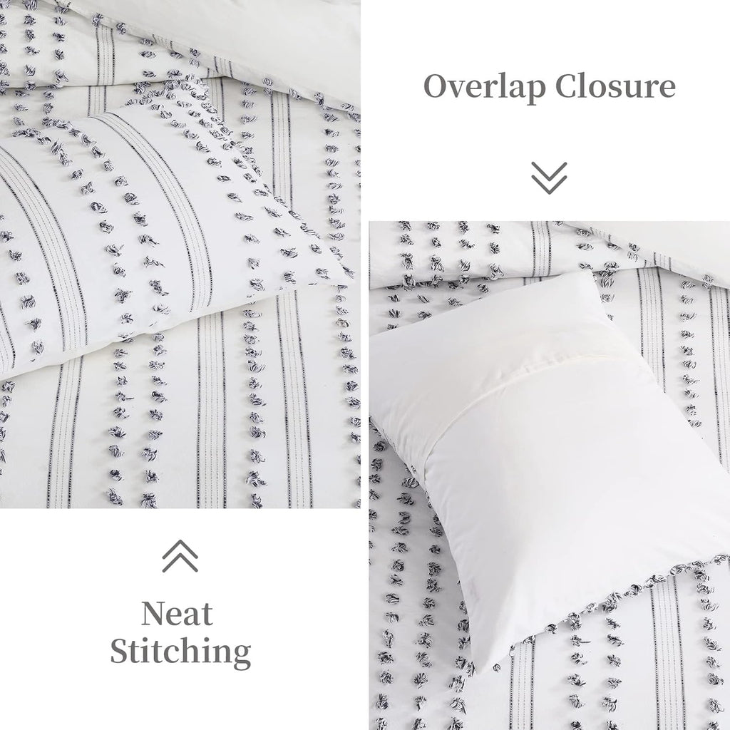100% Cotton Queen Size 3Pcs Yarn-Dyed Tufted Dots Jacquard Duvet Cover Set S4826