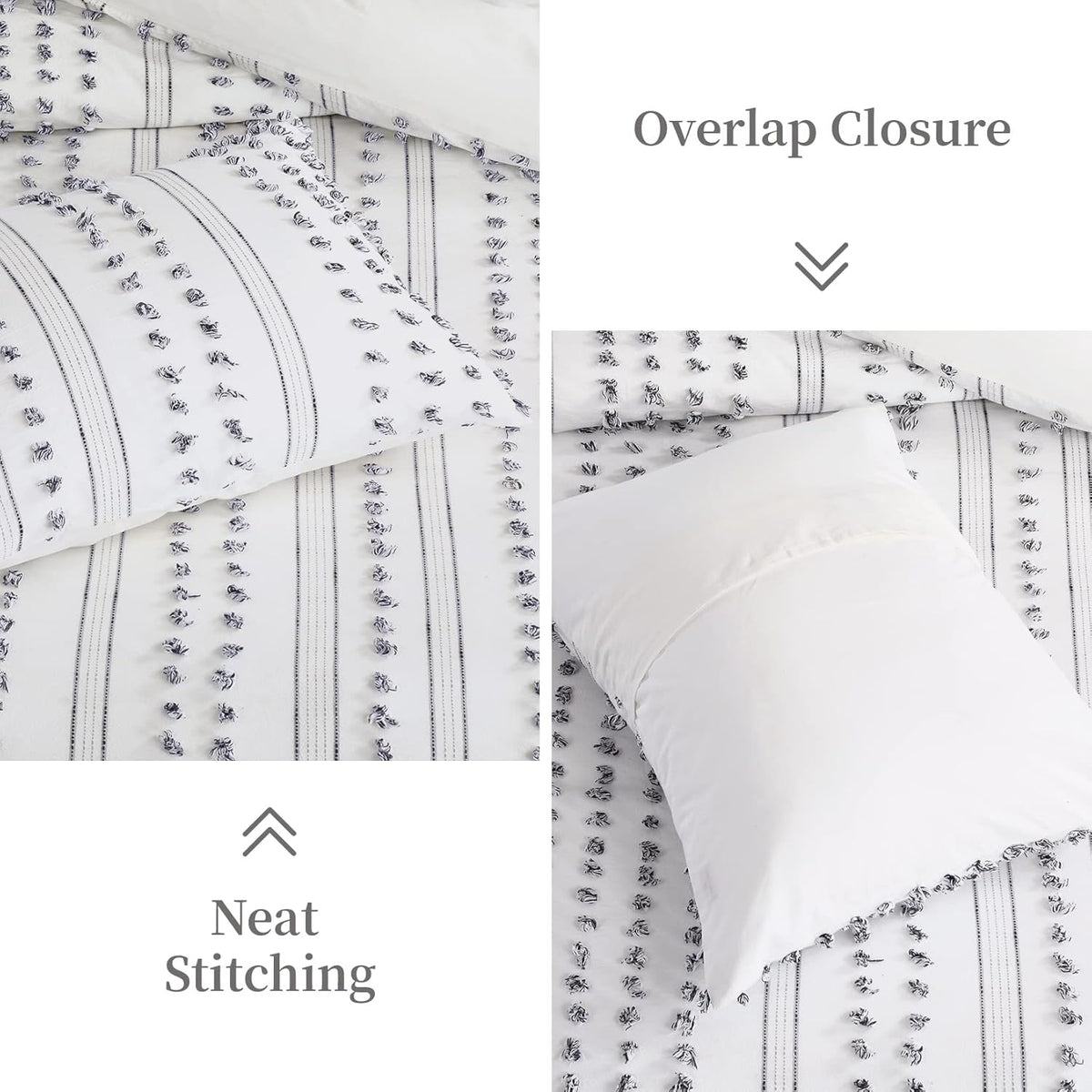 100% Cotton Queen Size 3Pcs Yarn-Dyed Tufted Dots Jacquard Duvet Cover Set S4826