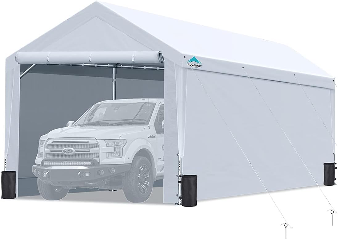 10'x20' Heavy Duty Steel Carport with Sidewalls and Doors B6754