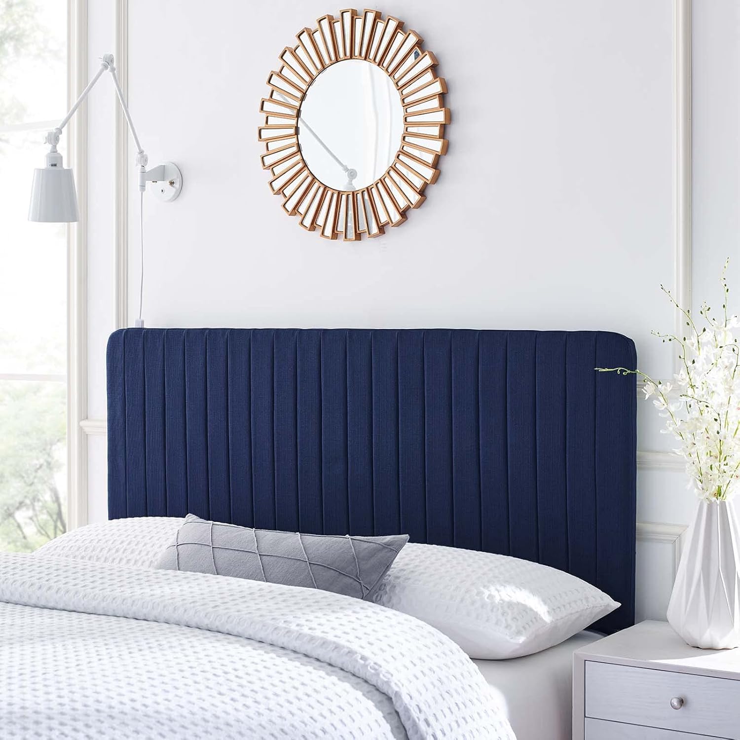 White Fabric Channel Tufted Headboard, King/California King X18461